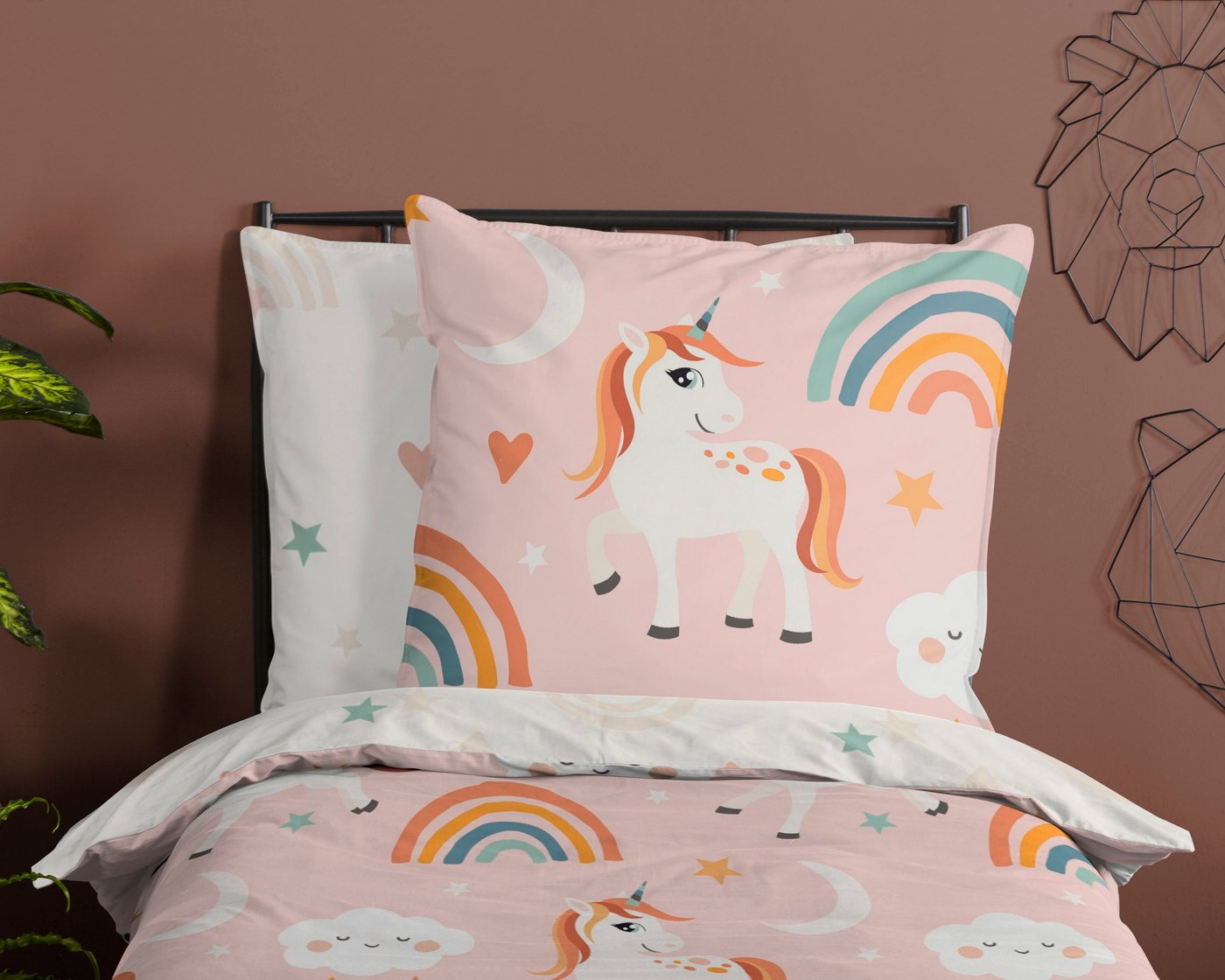 PURE luxury collection Kinderbettwäsche Aina, Microfaser, 2 teilig, 135x200, Pflegeleicht, Reißverschluss, Wendeoptik, Kind, Einhorn, Rosa – Bild 3 von 5