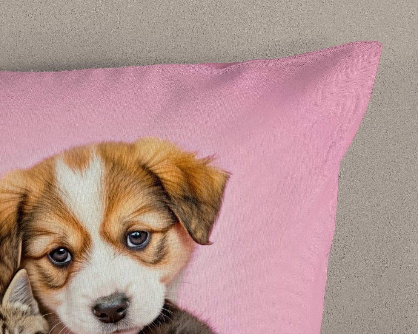 PURE luxury collection Kinderbettwäsche Amis, Microfaser, 2 teilig, Mikrofaser, 135x200, 2 Teilig, Wendeoptik, Mädchen, Hund, Katze – Bild 4 von 5
