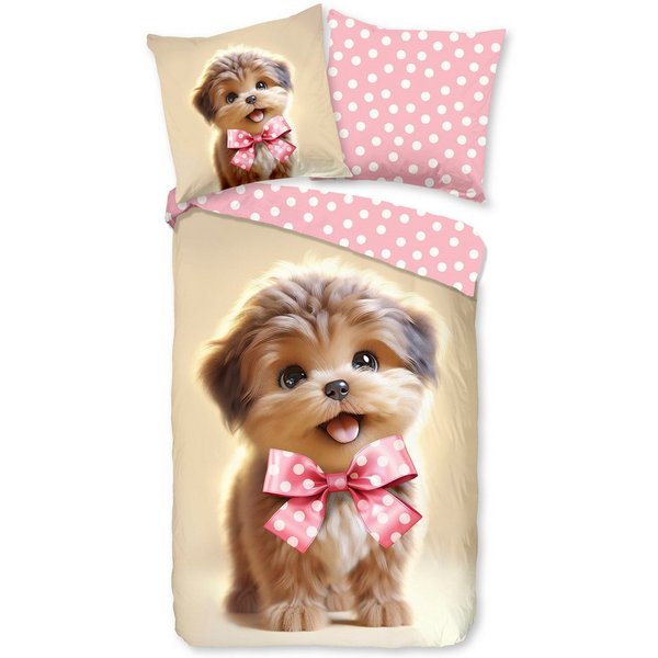 PURE luxury collection Kinderbettwäsche Bobi, Microfaser, 2 teilig, Mikrofaser, 135x200, 2 Teilig, Wendeoptik, Kind, Hund, Welpe
