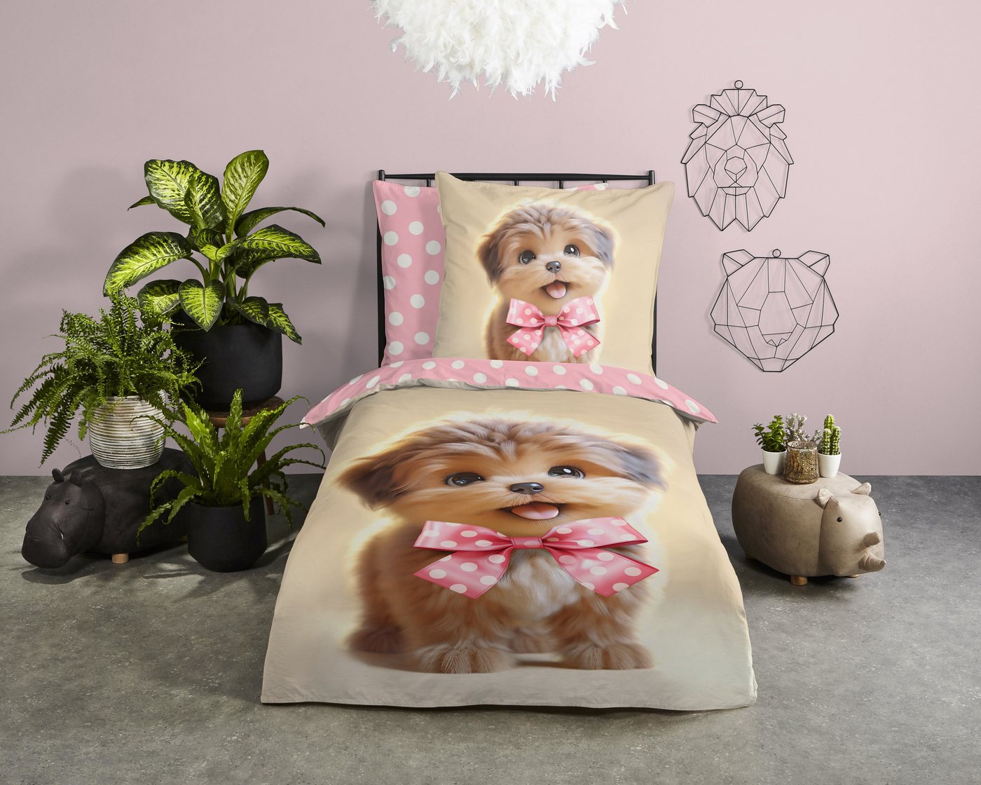 PURE luxury collection Kinderbettwäsche Bobi, Microfaser, 2 teilig, Mikrofaser, 135x200, 2 Teilig, Wendeoptik, Kind, Hund, Welpe – Bild 2 von 5