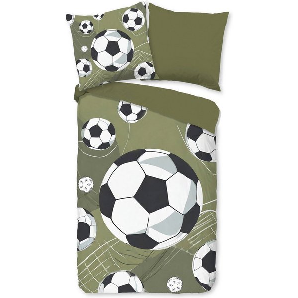 PURE luxury collection Kinderbettwäsche Daan, Microfaser, 2 teilig, Mikrofaser, 135x200, 2 Teilig, Wendeoptik, Kind, Junge, Fußball