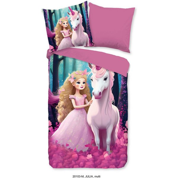PURE luxury collection Kinderbettwäsche Julia, Microfaser, 2 teilig, Mikrofaser, 135x200, Reißverschluss, Wendeoptik, Weich, Kind, Einhorn