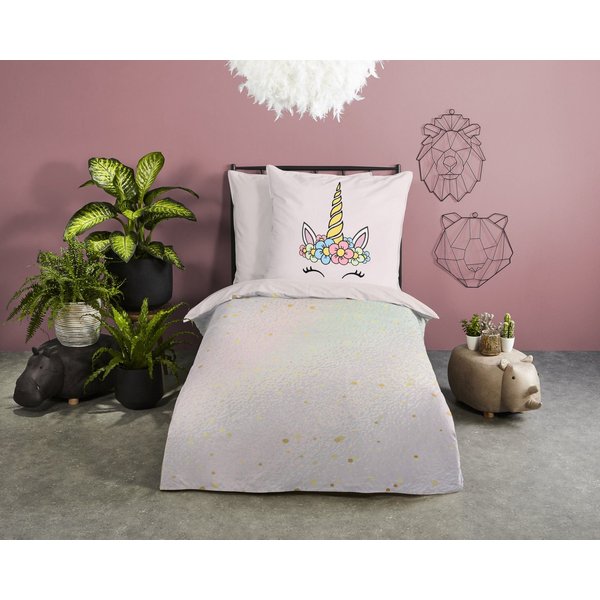 PURE luxury collection Kinderbettwäsche Mandy, Microfaser, 2 teilig, Mikrofaser, 135x200, pflegeleicht, Wende, Mädchen, Einhorn, Regenbogen