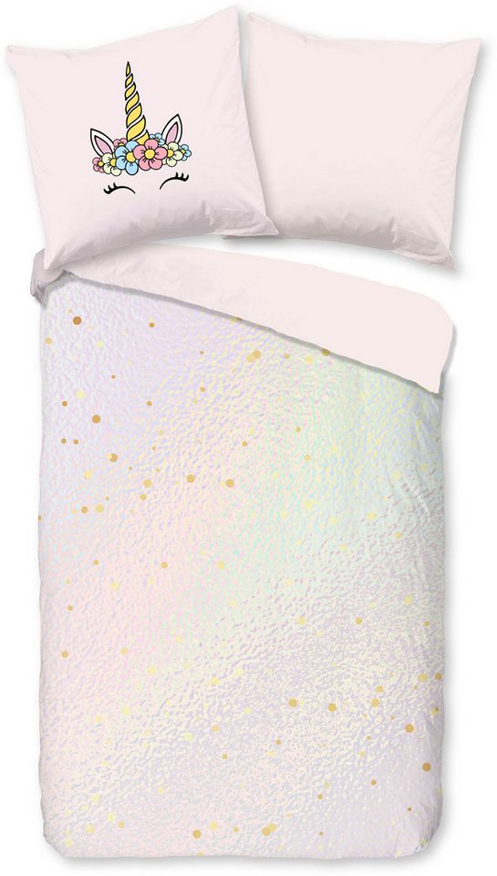 PURE luxury collection Kinderbettwäsche Mandy, Microfaser, 2 teilig, Mikrofaser, 135x200, pflegeleicht, Wende, Mädchen, Einhorn, Regenbogen – Bild 2 von 4