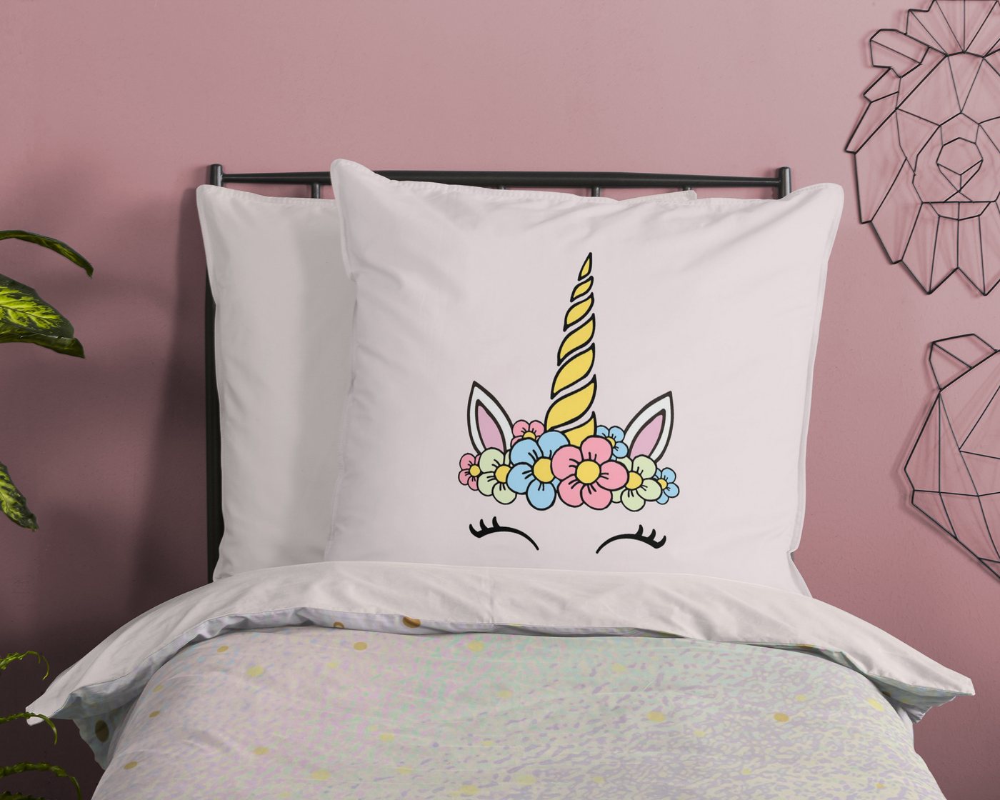 PURE luxury collection Kinderbettwäsche Mandy, Microfaser, 2 teilig, Mikrofaser, 135x200, pflegeleicht, Wende, Mädchen, Einhorn, Regenbogen – Bild 3 von 4
