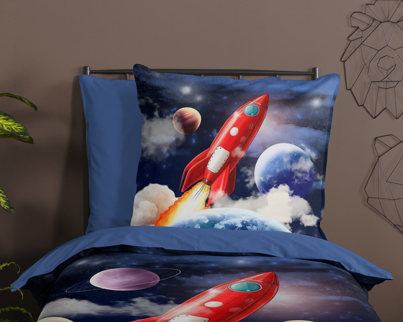 PURE luxury collection Kinderbettwäsche Rocket, Microfaser, 2 teilig, Mikrofaser, 135x200, Wende, Kind, Junge, Rakete Weltraum Weltall, Blau – Bild 3 von 5