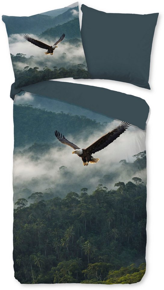 PURE luxury collection Wendebettwäsche Eagle, Microfaser, 2 teilig, Mikrofaser, Pflegeleicht, Reißverschluss, Wendeoptik, Natur, Adler – Bild 2 von 5