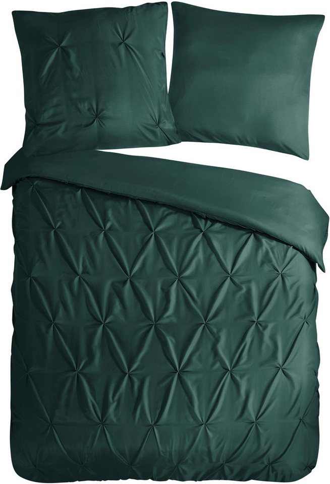 PURE luxury collection Wendebettwäsche Elegence, Microfaser, 3 teilig, Mikrofaser, Uni, Stickerei, luxuriöse Falten, Reißverschluss – Bild 2 von 4