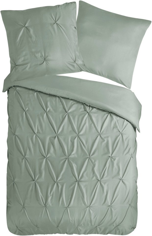 PURE luxury collection Wendebettwäsche Elegence, Microfaser, 3 teilig, Mikrofaser, Uni, Stickerei, luxuriöse Falten, Reißverschluss – Bild 2 von 4