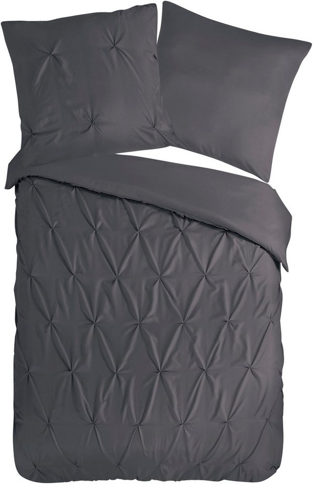PURE luxury collection Wendebettwäsche Elegence, Microfaser, 2 teilig, Mikrofaser, Uni, Stickerei, luxuriöse Falten, Reißverschluss – Bild 2 von 4
