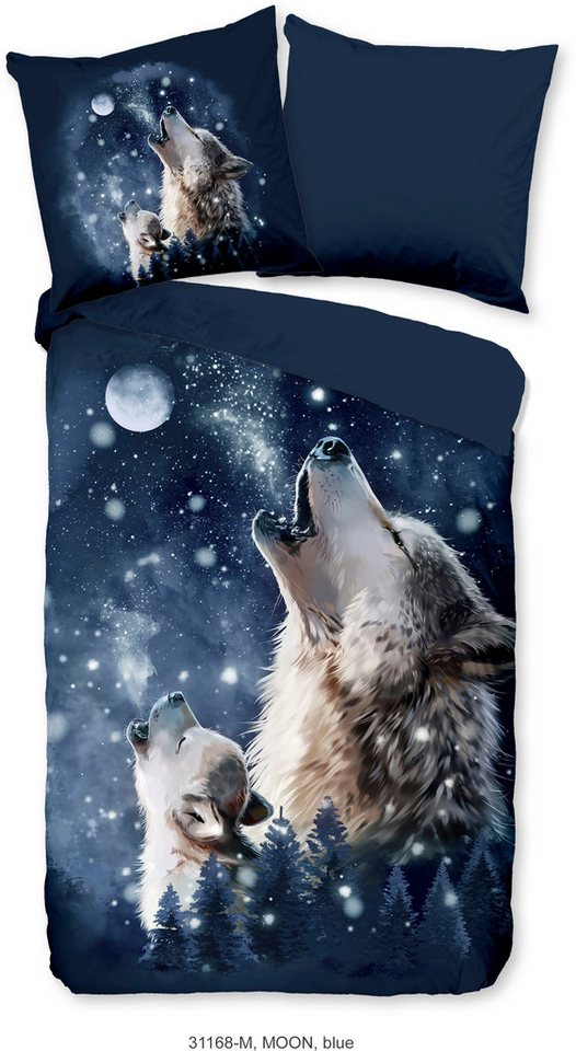 PURE luxury collection Wendebettwäsche Moon, Microfaser, 2 teilig, Mikrofaser, 135x200, Pflegeleicht, Reißverschluss, Wendeoptik, Wolf – Bild 2 von 5