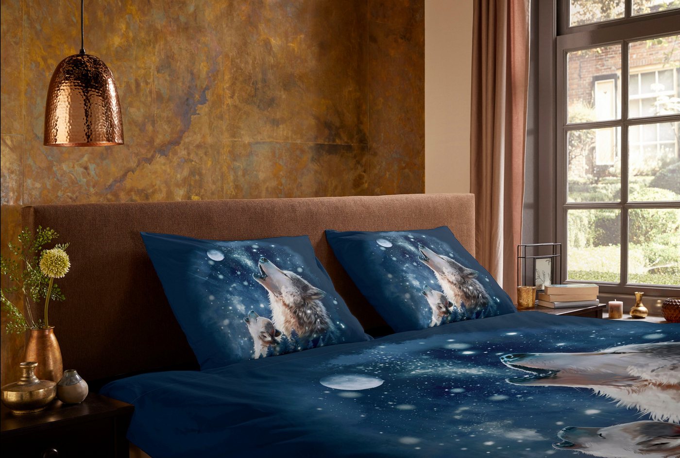 PURE luxury collection Wendebettwäsche Moon, Microfaser, 2 teilig, Mikrofaser, 135x200, Pflegeleicht, Reißverschluss, Wendeoptik, Wolf – Bild 3 von 5