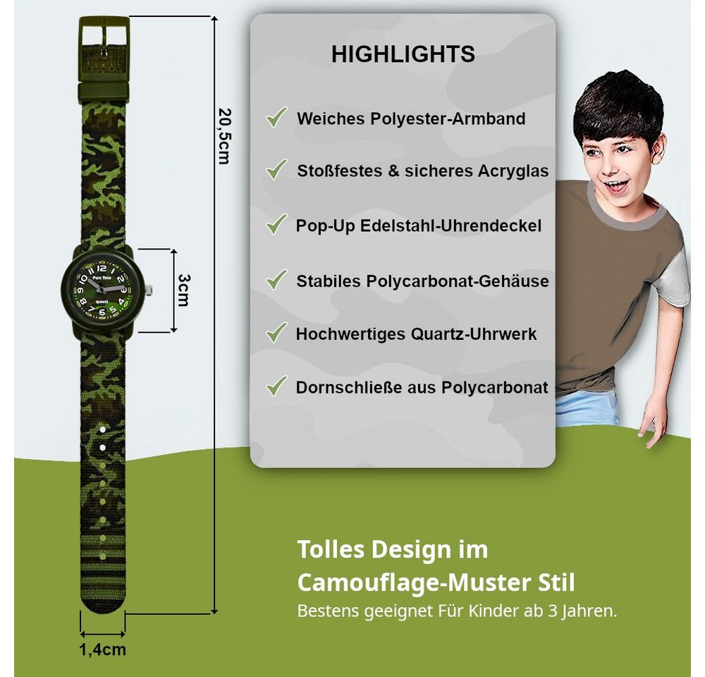 Pure Time Quarzuhr Kinderuhr, Moderne Kinder Textil Armbanduhr, ideal als Geschenk mit Verpackung, für Kinder ab 3 Jahren – Bild 3 von 5