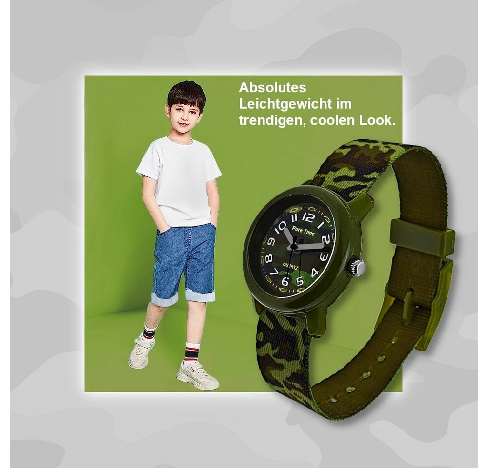 Pure Time Quarzuhr Kinderuhr, Moderne Kinder Textil Armbanduhr, ideal als Geschenk mit Verpackung, für Kinder ab 3 Jahren – Bild 4 von 5
