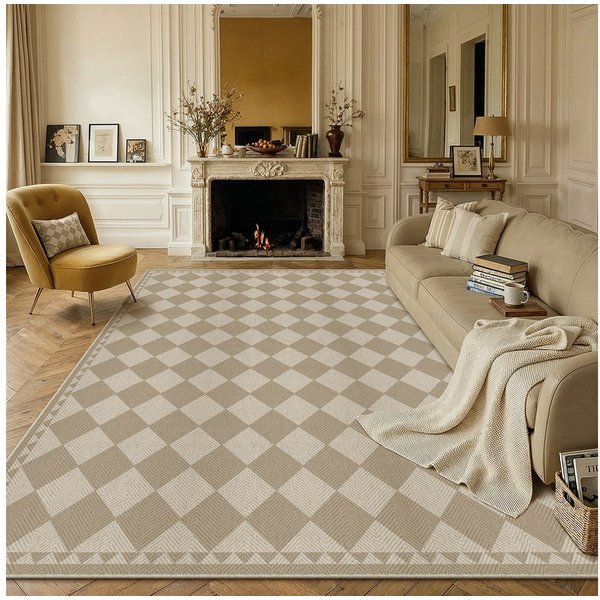 PURECOZY Teppich Juteteppich Innenteppiche Karomuster Modernes Design, Rechteckig, Höhe: 5 mm, 120x180cm Juteteppich Karomuster Innenteppich
