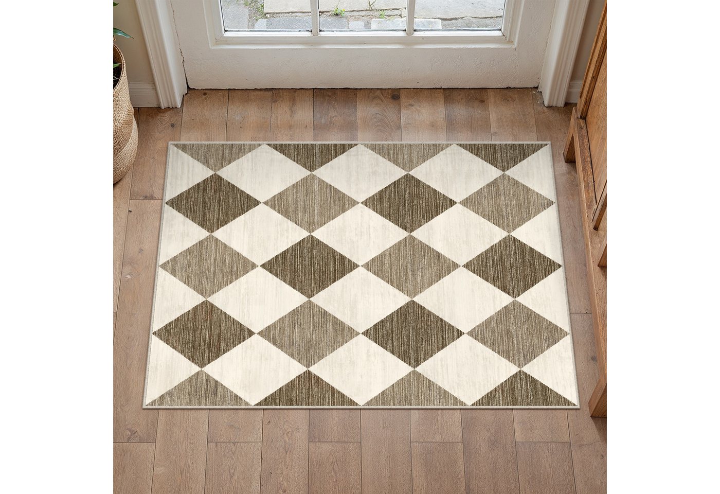 PURECOZY Teppich Kurzflor, Moderner karierter Teppich, waschbar und rutschfest, rechteckig, Höhe: 6.1 mm, geeignet für verschiedene Innenräume – Bild 2 von 5