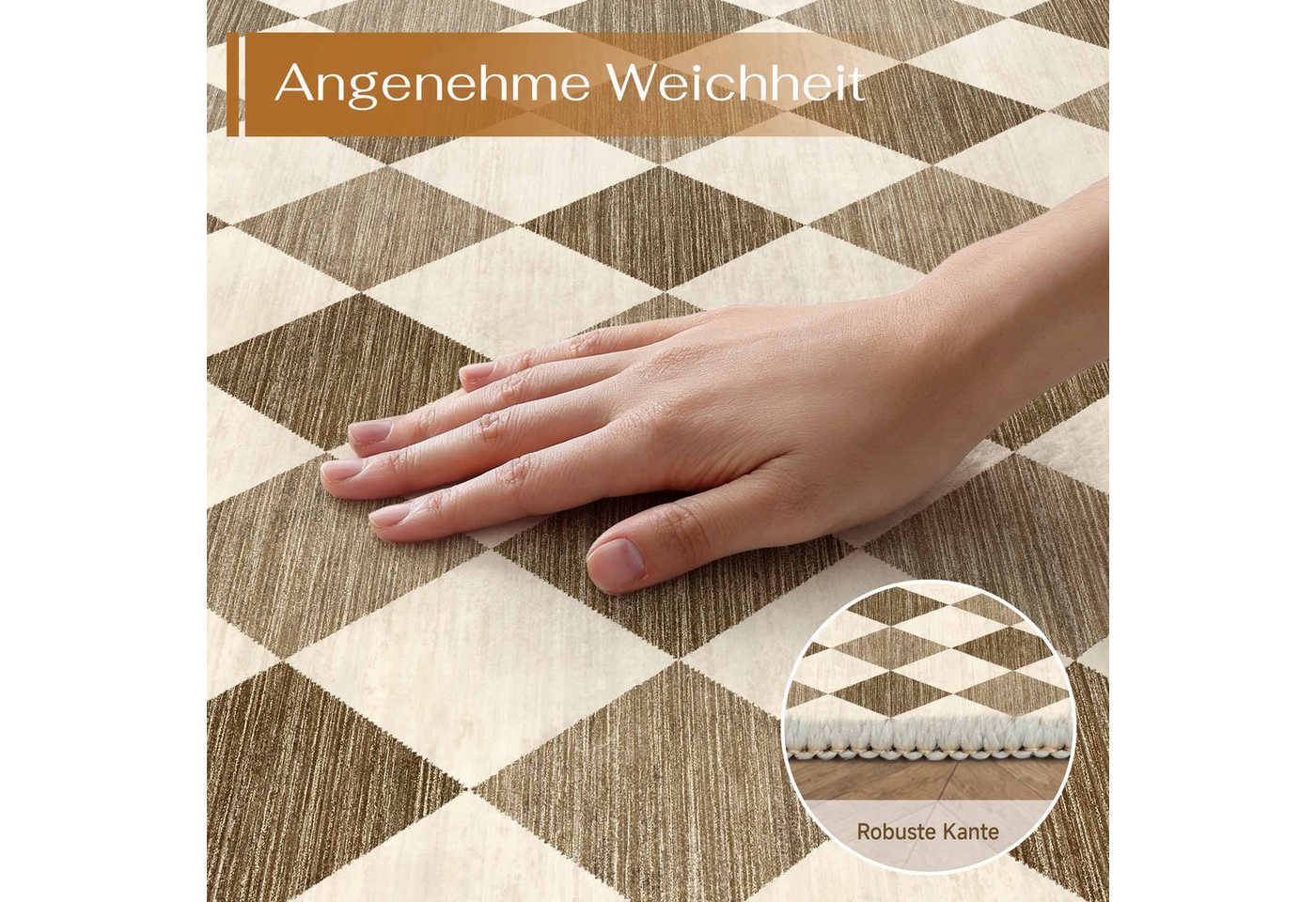 PURECOZY Teppich Kurzflor, Moderner karierter Teppich, waschbar und rutschfest, rechteckig, Höhe: 6.1 mm, geeignet für verschiedene Innenräume – Bild 4 von 5