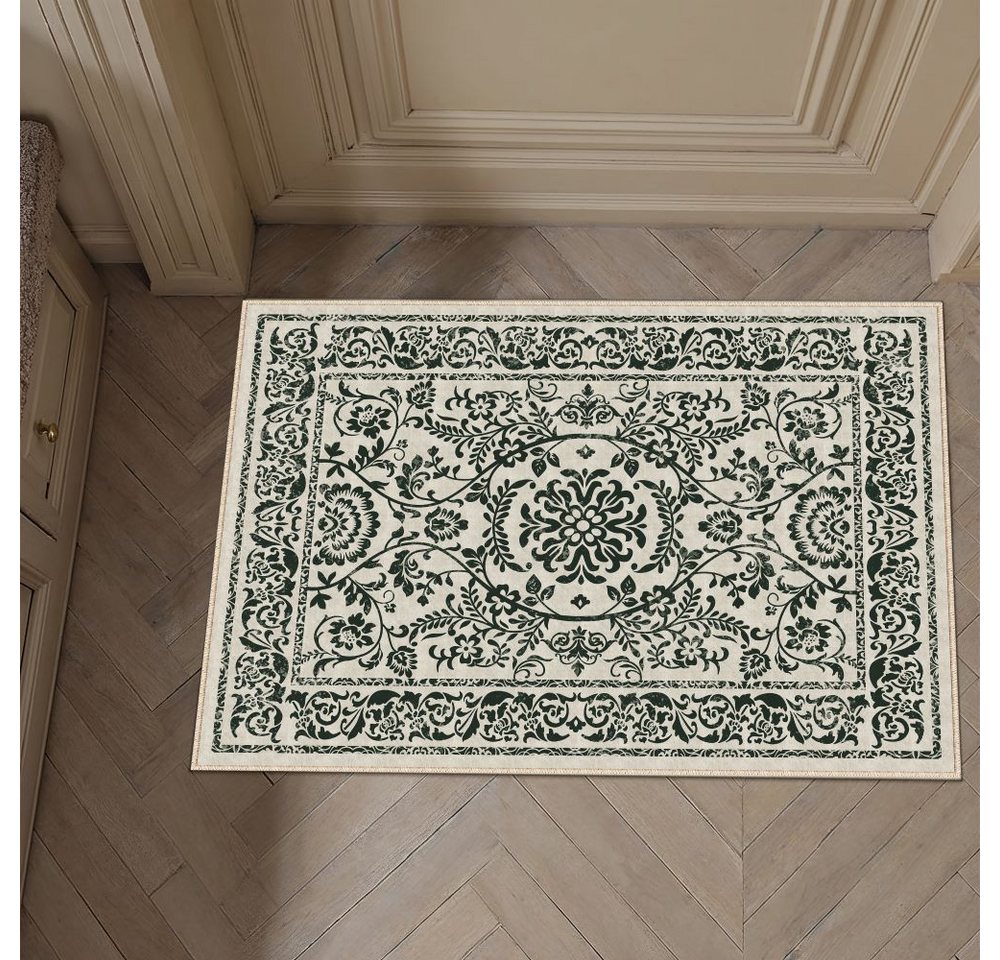 PURECOZY Teppich Kurzflor, Elegantes Blumenmuster, Rutschfest & Waschbar, Rechteckig, Höhe: 6.1 mm, geeignet für verschiedene Innenräume, 60x90 cm – Bild 2 von 5