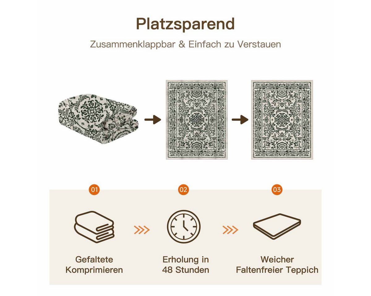 PURECOZY Teppich Kurzflor, Elegantes Blumenmuster, Rutschfest & Waschbar, Rechteckig, Höhe: 6.1 mm, geeignet für verschiedene Innenräume, 60x90 cm – Bild 3 von 5