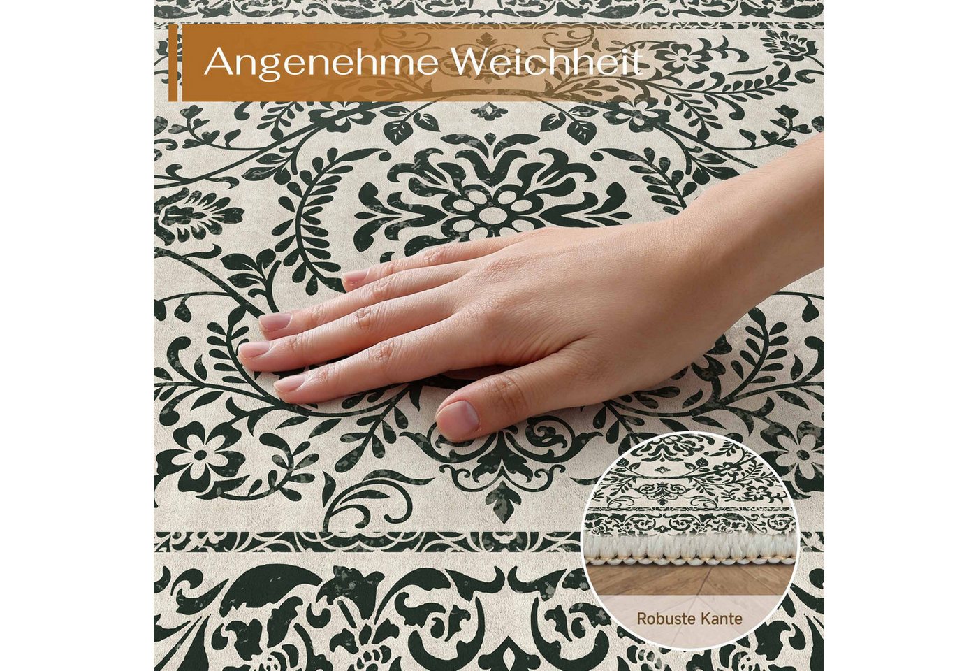 PURECOZY Teppich Kurzflor, Elegantes Blumenmuster, Rutschfest & Waschbar, Rechteckig, Höhe: 6.1 mm, geeignet für verschiedene Innenräume, 60x90 cm – Bild 4 von 5