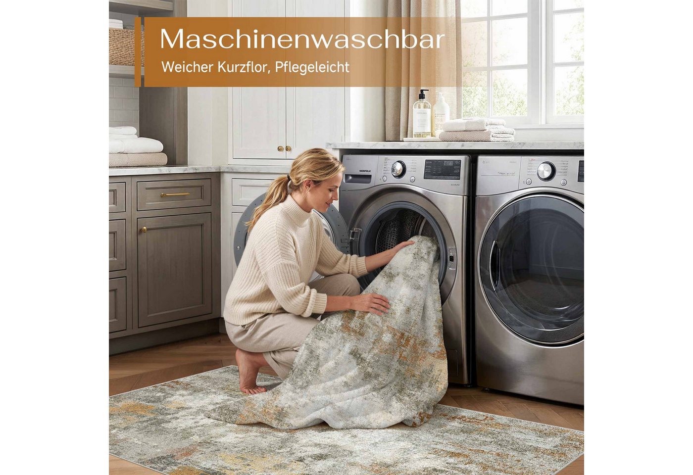 PURECOZY Teppich Kurzflor, modern abstrakt Scandi-Look, waschbar & weich, Rechteckig, Höhe: 5 mm, geeignet für Innenräume, 120x180, 160x230, 200x300, 300x400 cm – Bild 5 von 5