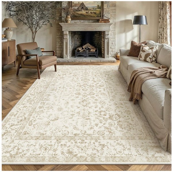 PURECOZY Teppich kurzflor, Wohnzimmerteppich, rutschfester Teppich, Vintage-Stil, rechteckig, Höhe: 5 mm, geeignet für verschiedene Innenräume