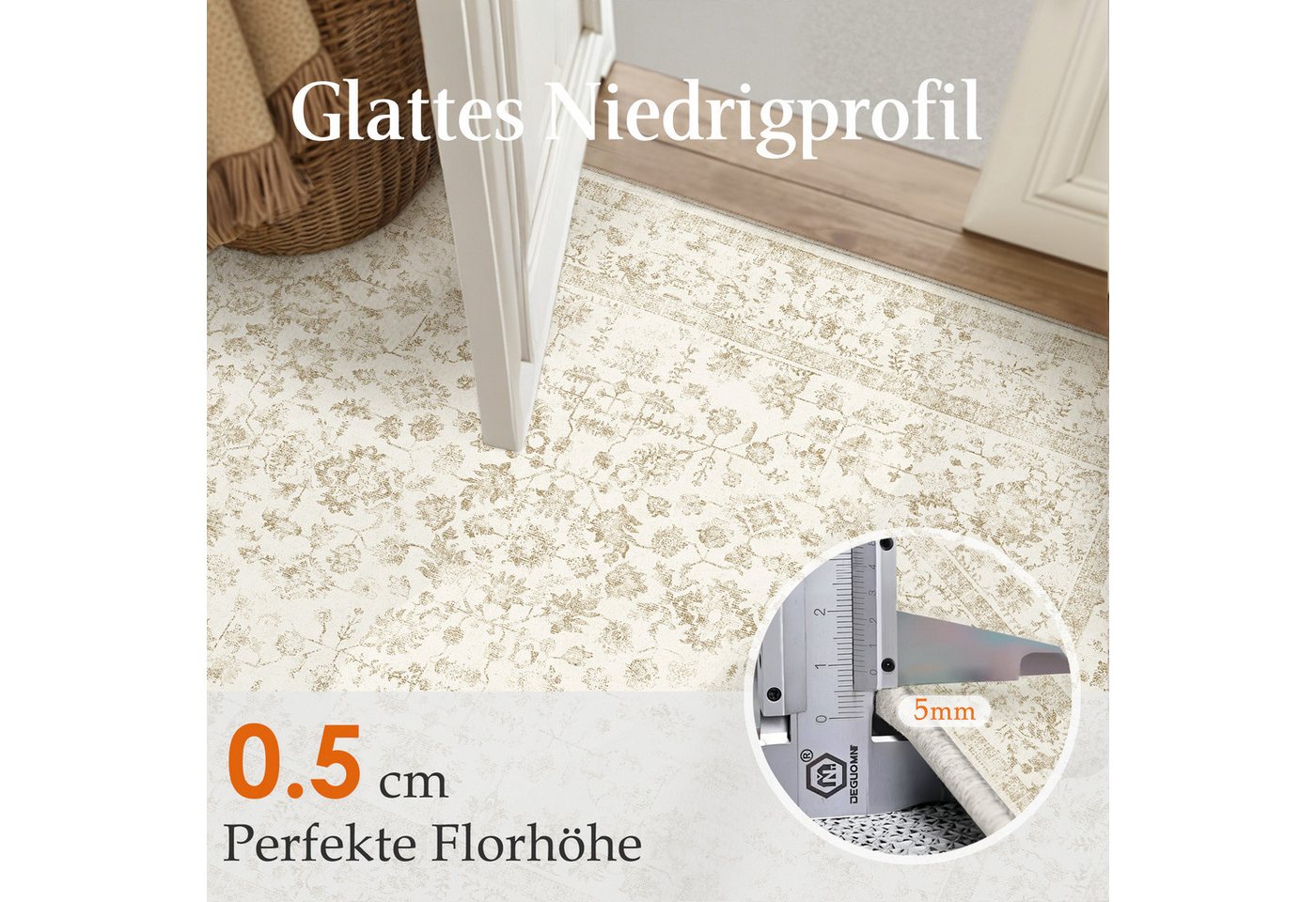PURECOZY Teppich kurzflor, Wohnzimmerteppich, rutschfester Teppich, Vintage-Stil, rechteckig, Höhe: 5 mm, geeignet für verschiedene Innenräume – Bild 2 von 5