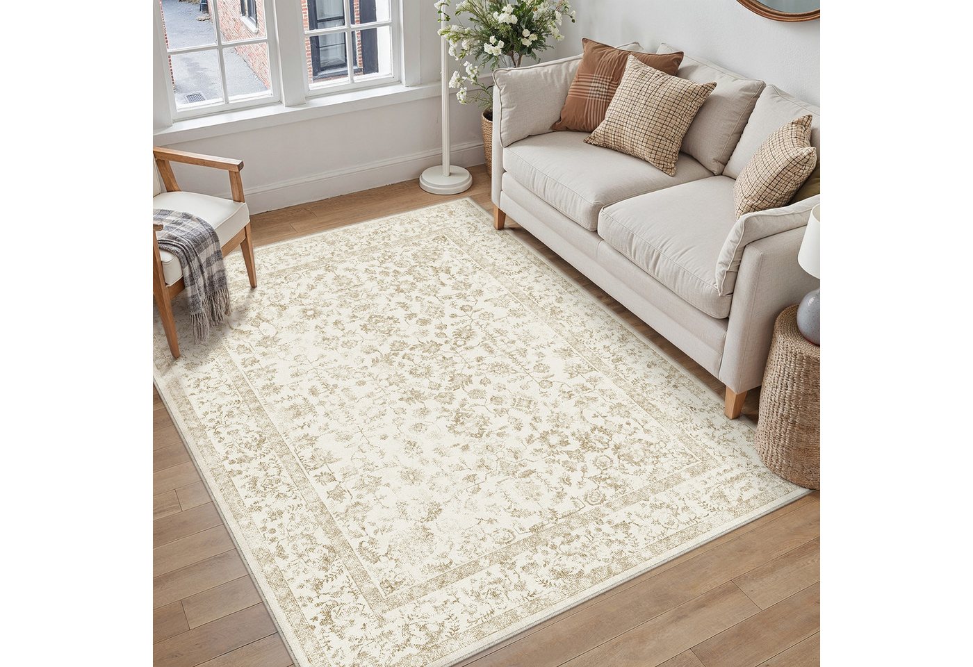 PURECOZY Teppich kurzflor, Wohnzimmerteppich, rutschfester Teppich, Vintage-Stil, rechteckig, Höhe: 5 mm, geeignet für verschiedene Innenräume – Bild 3 von 5