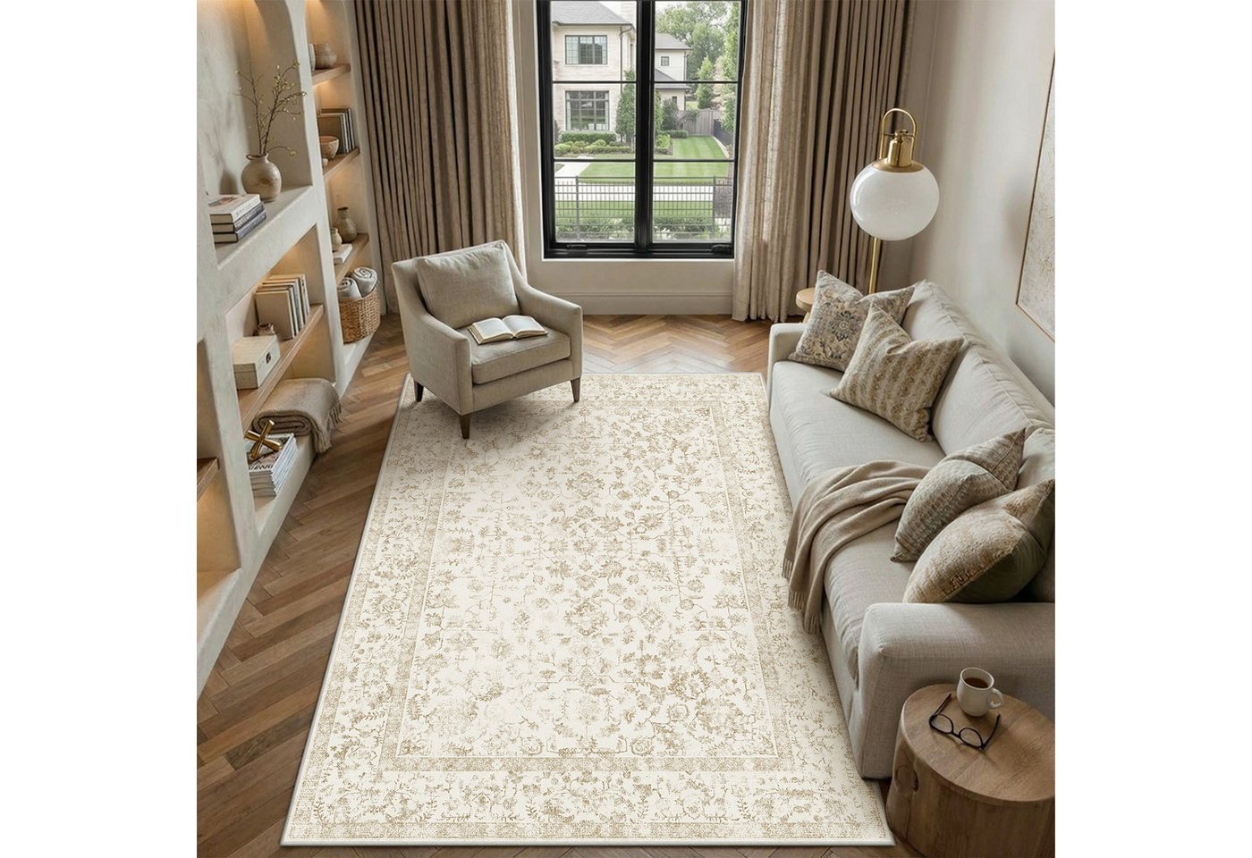 PURECOZY Teppich kurzflor, Wohnzimmerteppich, rutschfester Teppich, Vintage-Stil, rechteckig, Höhe: 5 mm, geeignet für verschiedene Innenräume – Bild 4 von 5