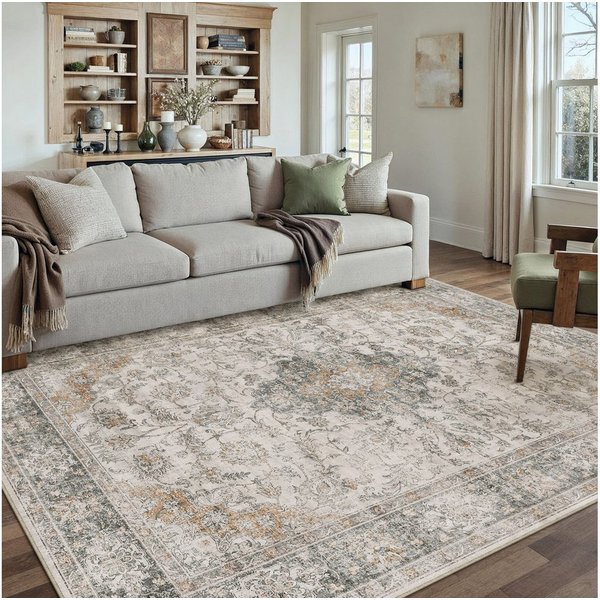 PURECOZY Teppich Kurzflor, Vintage Boho Teppich, rutschfest und pflegeleicht, rechteckig, Höhe: 5 mm, geeignet für verschiedene Innenräume, 300×400 cm