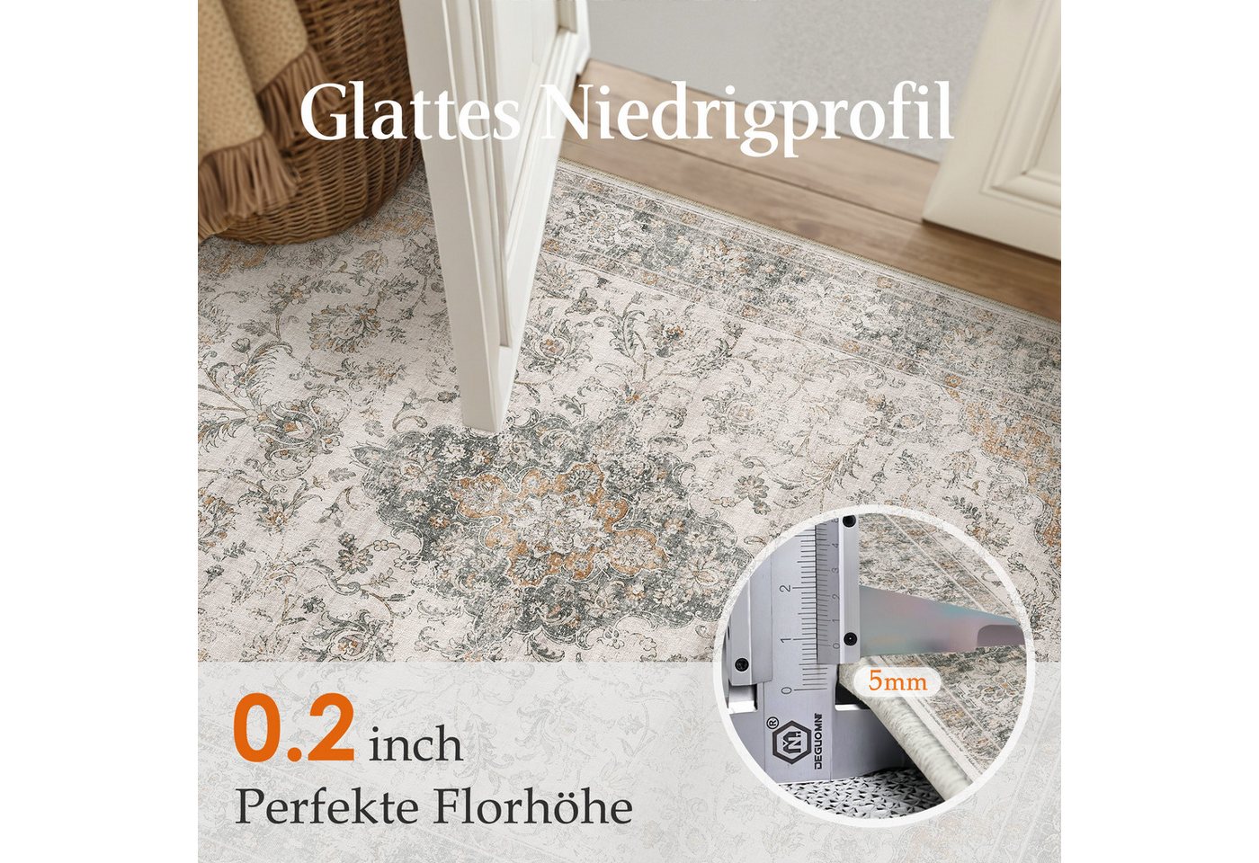PURECOZY Teppich Kurzflor, Vintage Boho Teppich, rutschfest und pflegeleicht, rechteckig, Höhe: 5 mm, geeignet für verschiedene Innenräume, 300×400 cm – Bild 2 von 5