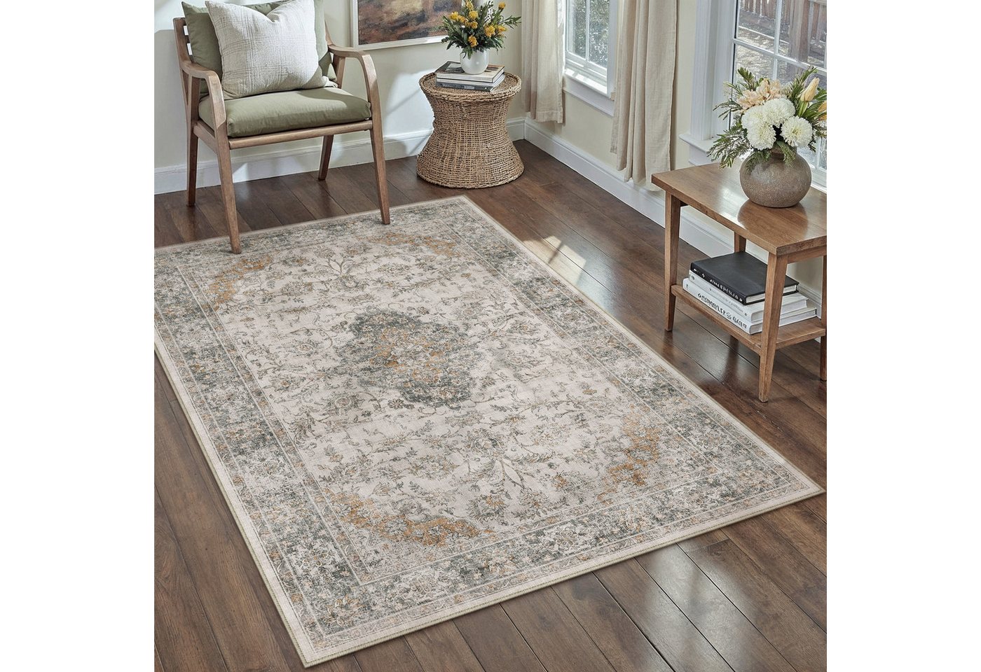 PURECOZY Teppich Kurzflor, Vintage Boho Teppich, rutschfest und pflegeleicht, rechteckig, Höhe: 5 mm, geeignet für verschiedene Innenräume, 300×400 cm – Bild 4 von 5