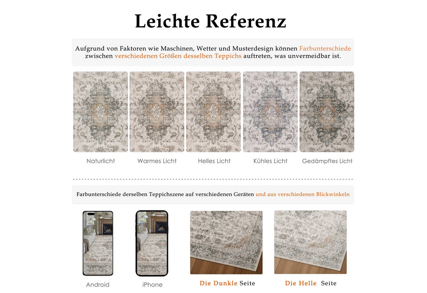 PURECOZY Teppich Kurzflor, Vintage Boho Teppich, rutschfest und pflegeleicht, rechteckig, Höhe: 5 mm, geeignet für verschiedene Innenräume, 300×400 cm – Bild 5 von 5