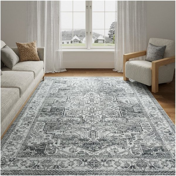 PURECOZY Teppich Kurzflor, Vintage Stil Teppich, rutschfest und pflegeleicht, rechteckig, Höhe: 6.1 mm, geeignet für verschiedene Innenräume