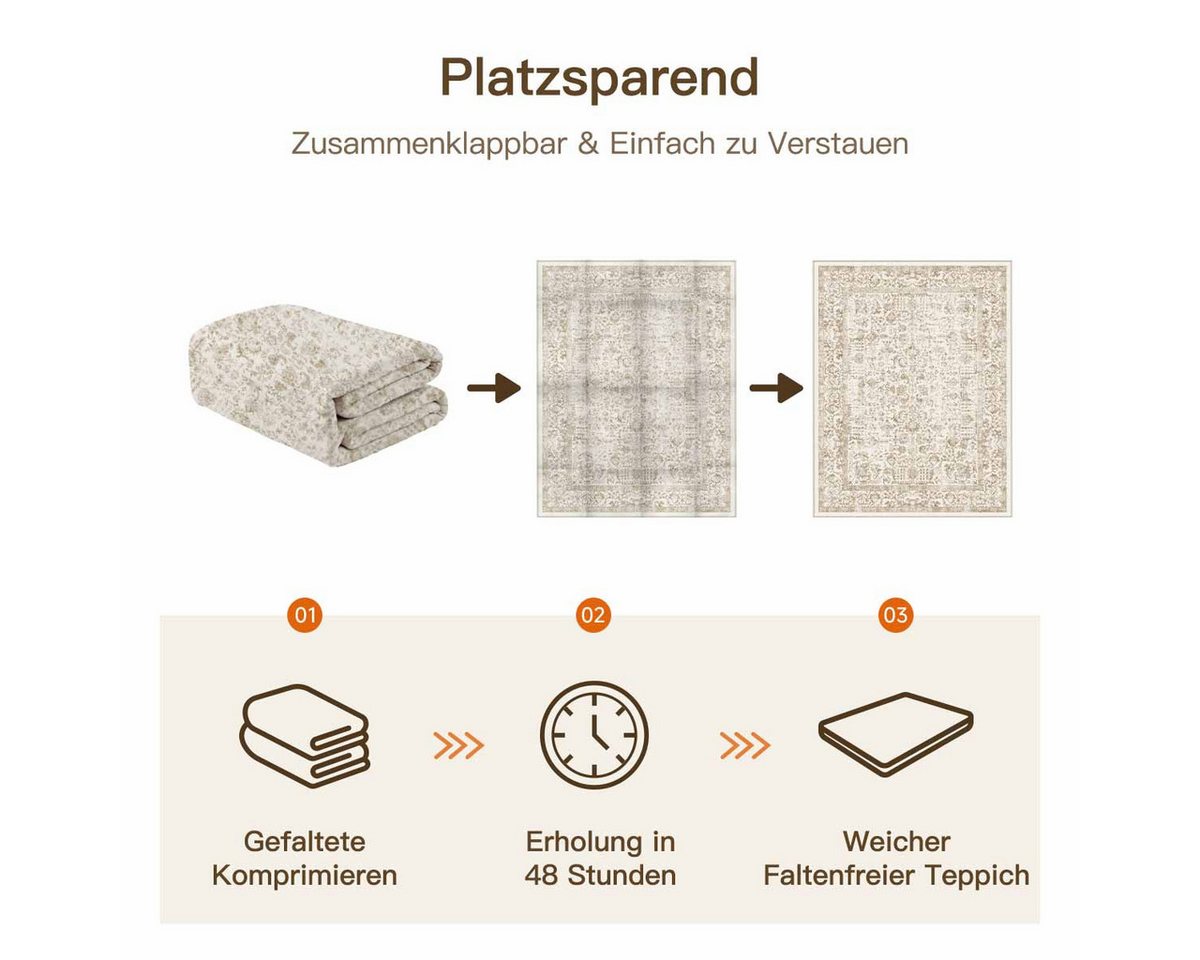 PURECOZY Teppich kurzflor, Wohnzimmerteppich, rutschfester Teppich, Vintage-Stil, rechteckig, Höhe: 6.1 mm, geeignet für verschiedene Innenräume – Bild 5 von 5