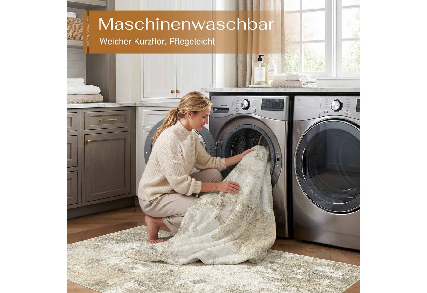 PURECOZY Teppich Kurzflor, modern abstrakt Scandi-Look, waschbar & weich, Rechteckig, Höhe: 5 mm, geeignet für Innenräume, 120x180, 160x230, 200x300, 300x400 cm – Bild 5 von 5