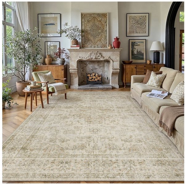 PURECOZY Teppich Kurzflor, Vintage Boho Teppich, rutschfest und pflegeleicht, rechteckig, Höhe: 5 mm, geeignet für verschiedene Innenräume, 300×400 cm