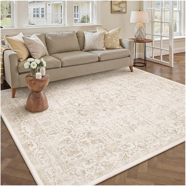 PURECOZY Teppich kurzflor, Wohnzimmerteppich, rutschfester Teppich, Vintage-Stil, rechteckig, Höhe: 6.1 mm, geeignet für verschiedene Innenräume
