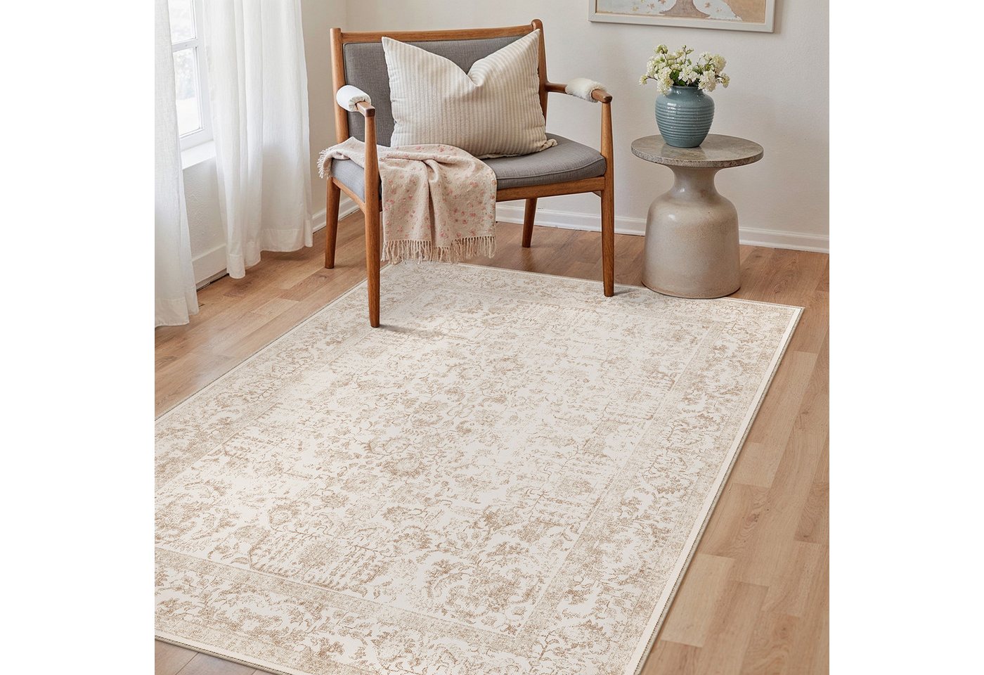 PURECOZY Teppich kurzflor, Wohnzimmerteppich, rutschfester Teppich, Vintage-Stil, rechteckig, Höhe: 6.1 mm, geeignet für verschiedene Innenräume – Bild 3 von 5