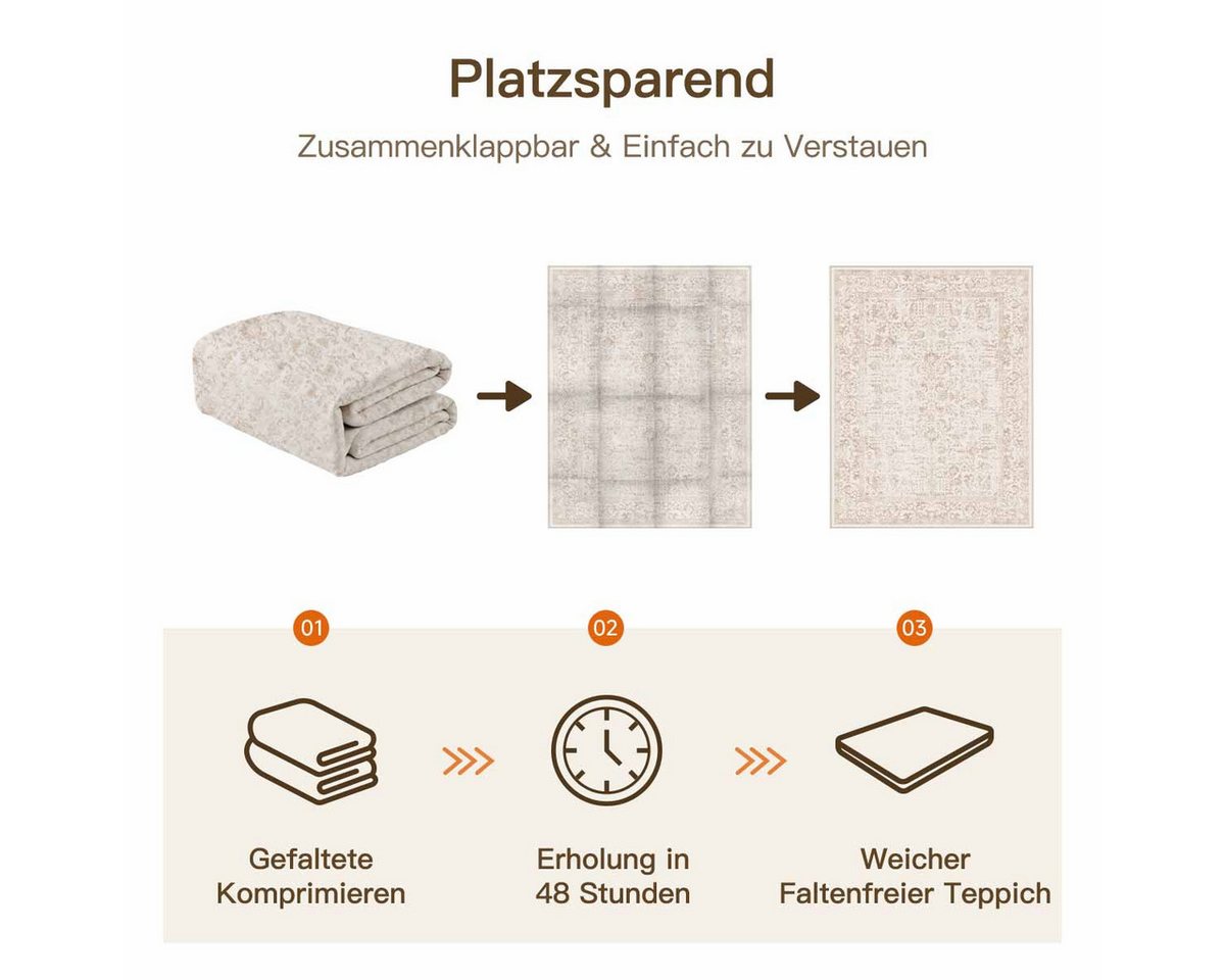 PURECOZY Teppich kurzflor, Wohnzimmerteppich, rutschfester Teppich, Vintage-Stil, rechteckig, Höhe: 6.1 mm, geeignet für verschiedene Innenräume – Bild 4 von 5