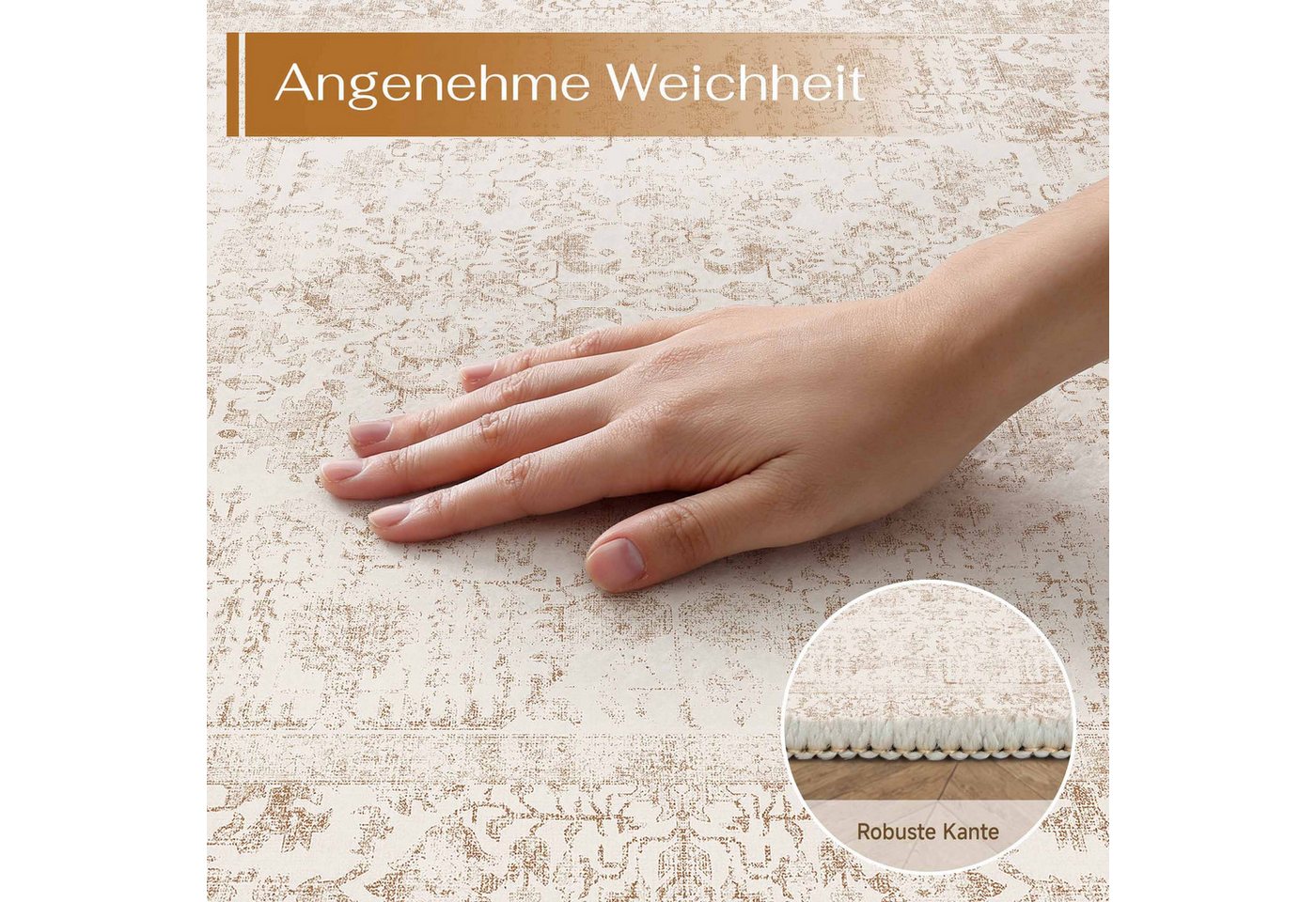 PURECOZY Teppich kurzflor, Wohnzimmerteppich, rutschfester Teppich, Vintage-Stil, rechteckig, Höhe: 6.1 mm, geeignet für verschiedene Innenräume – Bild 5 von 5