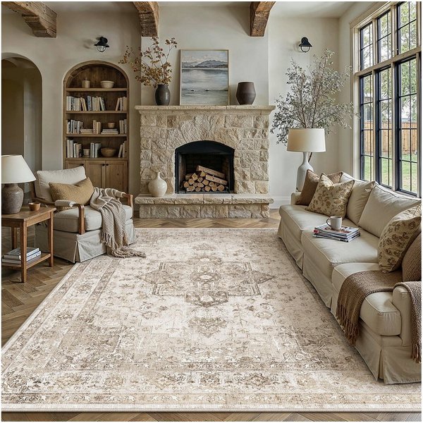 PURECOZY Teppich Kurzflor Perserteppich, waschbar, rutschfest, weich & kuschelig, Rechteckig, Höhe: 5 mm, 120×180, 160×230, 200×300, 300×400 cm, geeignet für di