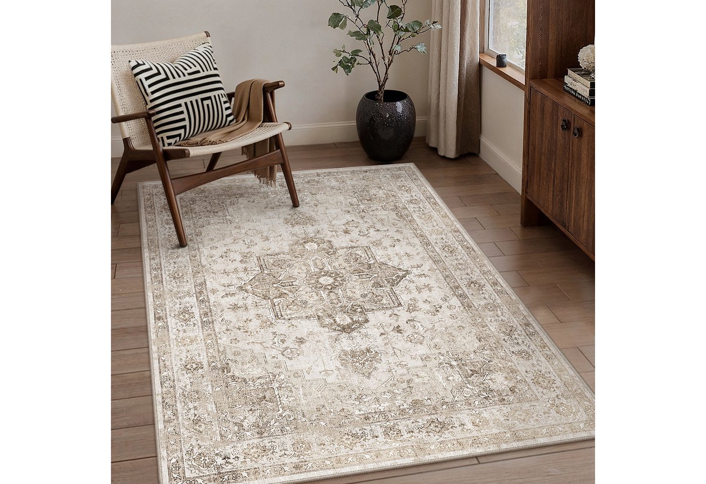 PURECOZY Teppich Kurzflor Perserteppich, waschbar, rutschfest, weich & kuschelig, Rechteckig, Höhe: 5 mm, 120×180, 160×230, 200×300, 300×400 cm, geeignet für di – Bild 2 von 5