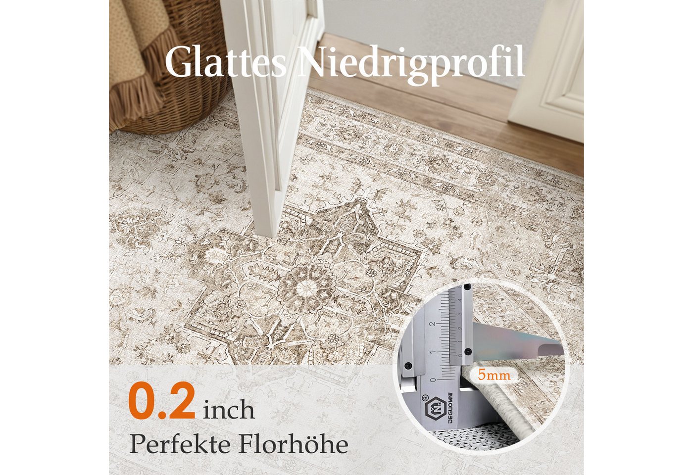 PURECOZY Teppich Kurzflor Perserteppich, waschbar, rutschfest, weich & kuschelig, Rechteckig, Höhe: 5 mm, 120×180, 160×230, 200×300, 300×400 cm, geeignet für di – Bild 3 von 5
