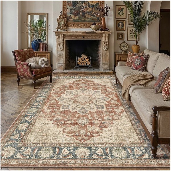 PURECOZY Teppich Kurzflor Perserteppich, waschbar, rutschfest, weich & kuschelig, Rechteckig, Höhe: 5 mm, 120×180, 160×230, 200×300, 300×400 cm, geeignet für di