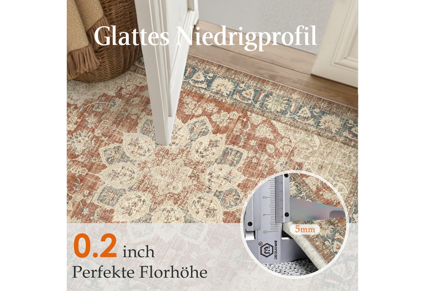 PURECOZY Teppich Kurzflor Perserteppich, waschbar, rutschfest, weich & kuschelig, Rechteckig, Höhe: 5 mm, 120×180, 160×230, 200×300, 300×400 cm, geeignet für di – Bild 3 von 5