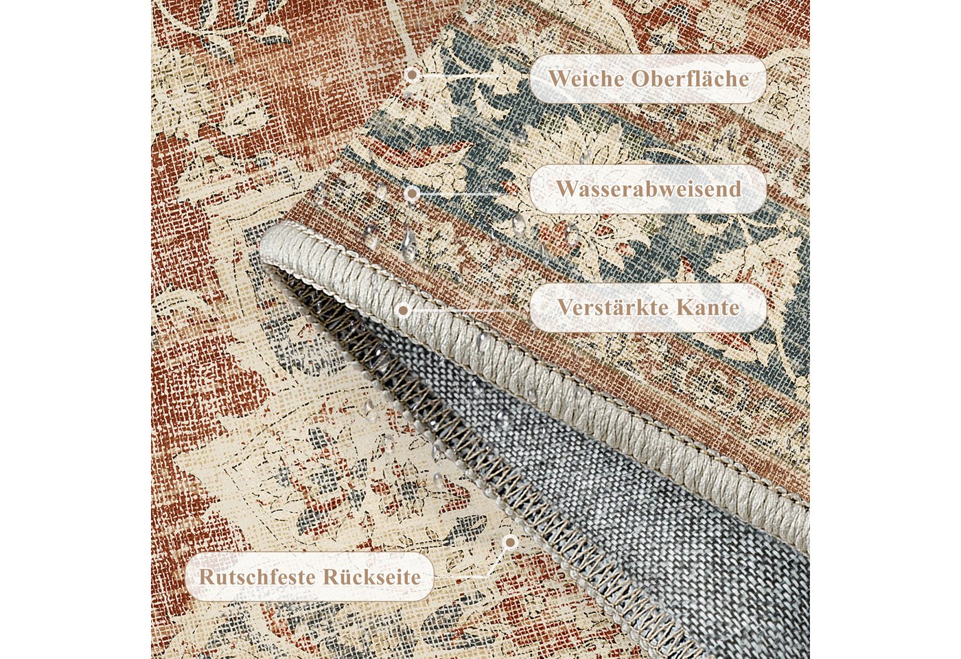 PURECOZY Teppich Kurzflor Perserteppich, waschbar, rutschfest, weich & kuschelig, Rechteckig, Höhe: 5 mm, 120×180, 160×230, 200×300, 300×400 cm, geeignet für di – Bild 4 von 5
