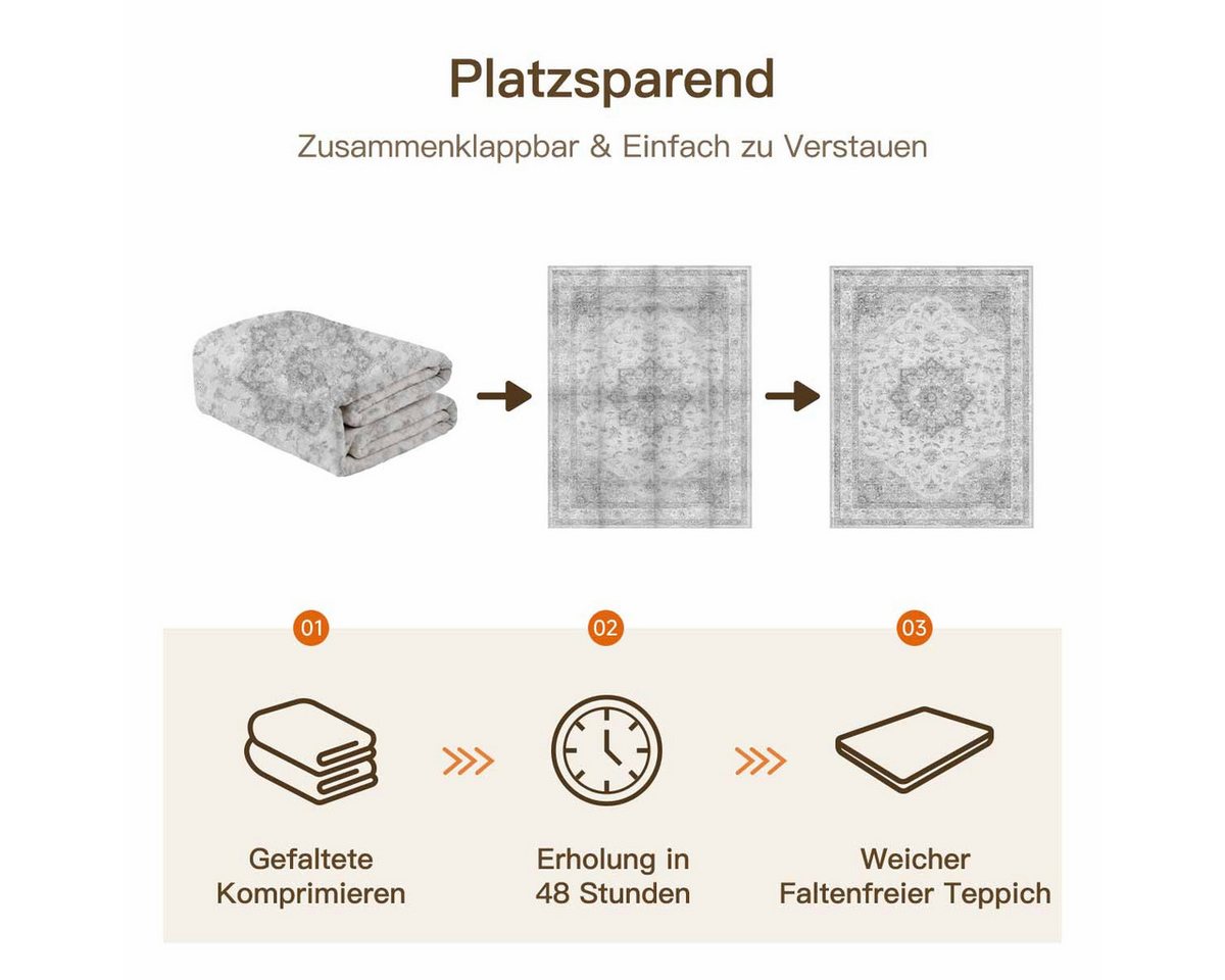 PURECOZY Teppich Kurzflor & Weich, Waschbar & Pflegeleicht, Retro-Design, Rechteckig, Höhe: 6.1 mm, geeignet für verschiedene Innenräume – Bild 4 von 5