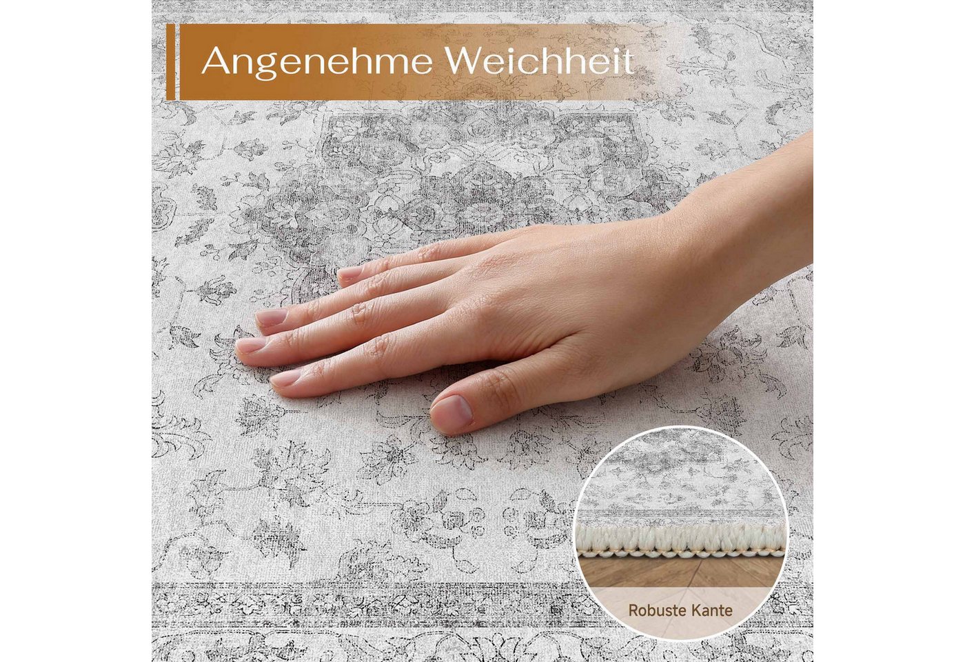 PURECOZY Teppich Kurzflor & Weich, Waschbar & Pflegeleicht, Retro-Design, Rechteckig, Höhe: 6.1 mm, geeignet für verschiedene Innenräume – Bild 5 von 5
