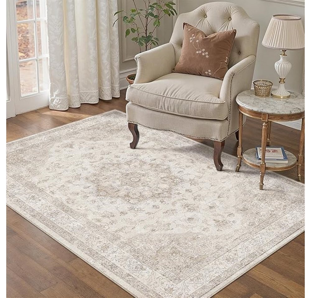 PURECOZY Teppich Kurzflor & Weich, Waschbar & Pflegeleicht, Retro-Design, Rechteckig, Höhe: 6.1 mm, geeignet für verschiedene Innenräume – Bild 3 von 5